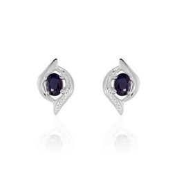 Boucles D'oreilles Puces Lydia Or Blanc Saphir