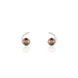 Boucles D'oreilles Puces Anais Or Blanc Perle De Culture Et Oxyde