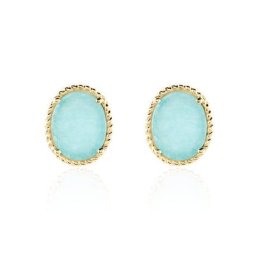 Boucles D'oreilles Puces Leeve Plaqué Or Jaune Amazonite Oxyde