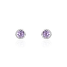 Boucles D'oreilles Puces Edy Serti Clos Or Blanc Amethyste