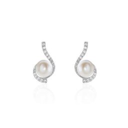 Boucles D'oreilles Puces Cassiopea Or Blanc Oxyde Et Perle De Culture
