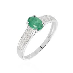 Bague Crista Or Blanc Emeraude Et Diamant