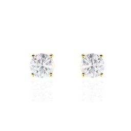 Boucles D'oreilles Puces 4 Griffes Or Jaune Diamant Synthetique