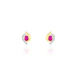 Boucles D'oreilles Puces Lydia Or Bicolore Rubis