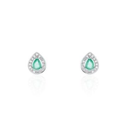 Boucles D'oreilles Puces Elheme Or Blanc Emeraude Et Diamant