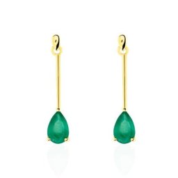 Boucles D'oreilles Pendantes Goutte Or Jaune Emeraude