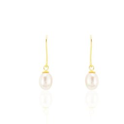Boucles D'oreilles Pendantes Baroque Or Jaune Perle De Culture