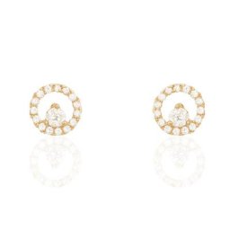 Boucles D'oreilles Puces Lila Plaqué Or Jaune Oxyde De Zirconium