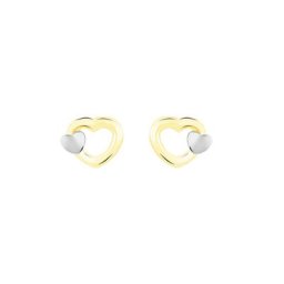 Boucles D'oreilles Puces Anne-maudae Double Coeurs Or Bicolore