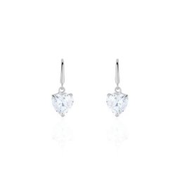 Boucles D'oreilles Pendantes Bo Coeur Pm Or Blanc Oxyde De Zirconium