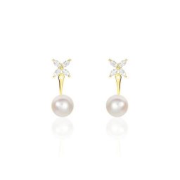 Bijoux D'oreilles Norah Or Jaune Perle De Culture Et Oxyde