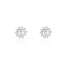 Boucles D'oreilles Puces Argent Blanc Cheri Perle De Culture Oxydes
