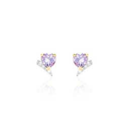 Boucles D'oreilles Puces Eva Or Jaune Amethyste Et Oxyde De Zirconium