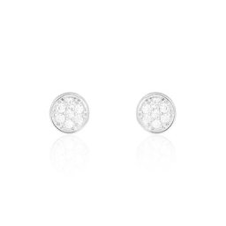 Boucles D'oreilles Puces Pastille Serti Clos Or Blanc Oxyde