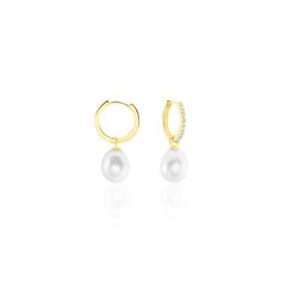 Créoles Anes Poire Or Jaune Perle De Culture Et Oxyde De Zirconium