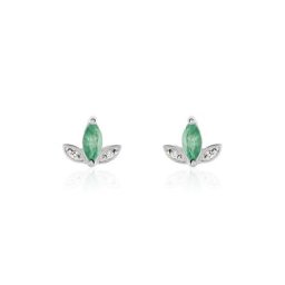 Boucles D'oreilles Puces Or Blanc Febe Emeraude Diamant