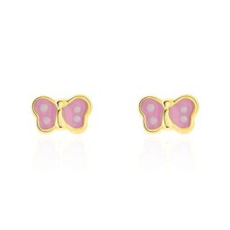 Boucles D'oreilles Puces Papillon Rose Or Jaune