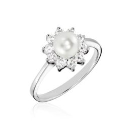 Bague Argent Blanc Cheri Perle De Culture Oxydes De Zirconium