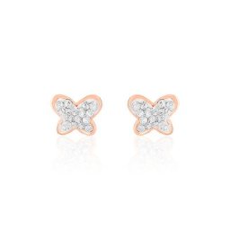 Boucles D'oreilles Puces Evaelle Papillon 0 Or Rose Strass