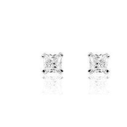 Boucles D'oreilles Puces Carre Argent Blanc Oxyde De Zirconium