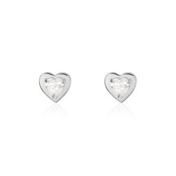 Boucles D'oreilles Puces Daria Coeur Plein Or Blanc Oxyde De Zirconium