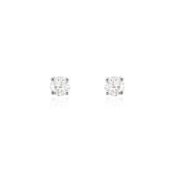 Boucles D'oreilles Puces Or Blanc Diamants Synthétique