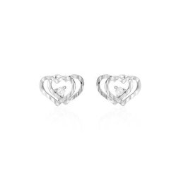 Boucles D'oreilles Puces Daria Double Coeurs Or Blanc Oxyde