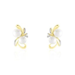 Boucles D'oreilles Puces Wandula Or Jaune Perle De Culture Et Diamant