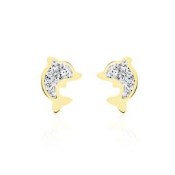 Boucles D'oreilles Puces Eleanor Dauphin 0 Or Jaune Strass