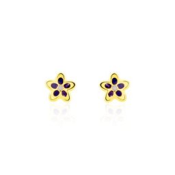 Boucles D'oreilles Puces Fleur Email Or Jaune