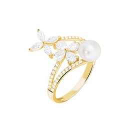Bague Norah Or Jaune Perle De Culture Et Oxyde De Zirconium