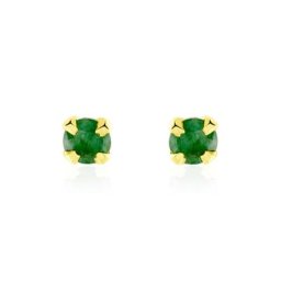 Boucles D'oreilles Puces Jardin Serti Griffe Or Jaune Emeraude