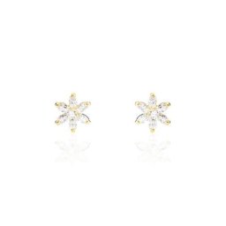 Boucles D'oreilles Puces Eleanor Fleur Or Jaune Oxyde De Zirconium
