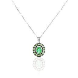 Collier Leona Or Blanc Emeraude Diamant