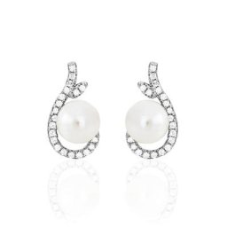 Boucles D'oreilles Puces Cyrana Argent Blanc Perle De Culture Et Oxyde