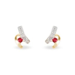 Boucles D'oreilles Puces Kirsten Or Jaune Rubis Et Diamant