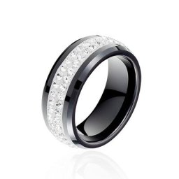 Bague Noire Ceramique Blanc Céramique Et Strass
