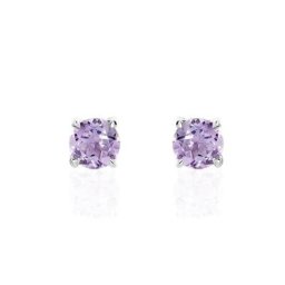 Boucles D'oreilles Puces Elea Serti Griffes 3 Or Blanc Amethyste
