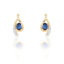 Boucles D'oreilles Puces Sagesse Or Jaune Saphir Et Diamant