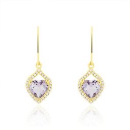 Boucles D'oreilles Pendantes Rosaline Or Jaune Amethyste Et Oxyde