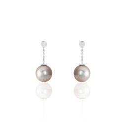 Boucles D'oreilles Pendantes Semi-ronde Or Blanc Perle De Tahiti