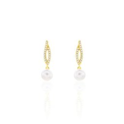 Boucles D'oreilles Pendantes Tesnimae Or Jaune Oxyde Perle De Culture