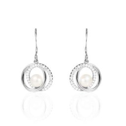 Boucles D'oreilles Pendantes Laury Argent Perle De Culture Et Oxyde