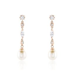 Boucles D'oreilles Pendantes Lynes Argent Rose Perle De Culture