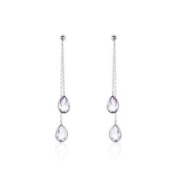 Boucles D'oreilles Pendantes Djime Or Blanc Amethyste