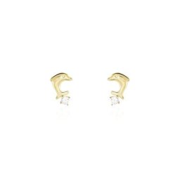 Boucles D'oreilles Puces Eleanor Dauphin Or Jaune Oxyde De Zirconium