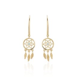 Boucles D'oreilles Pendantes Attrape Reves Plaque Or Pierre