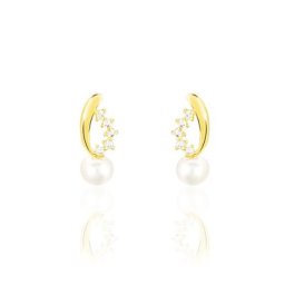 Boucles D'oreilles Puces Dominga Or Jaune Perle De Culture Et Oxyde