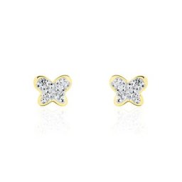 Boucles D'oreilles Puces Or Jaune Cercis Strass