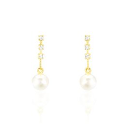 Boucles D'oreilles Pendantes Louise-marie Or Jaune Perle De Culture